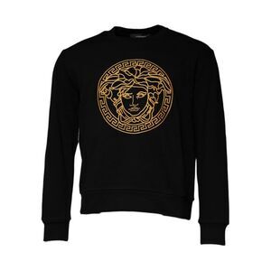 Versace Medusa Head Sweatshirt Black Long Sleeve Crew Neck Men Black Sweaters